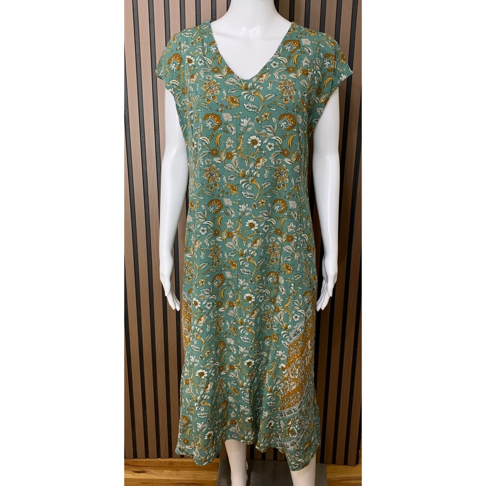 Pure Jill J. Jill Floral Paisley Maxi Dress XL Petite Sage Green V-Neck Rayon